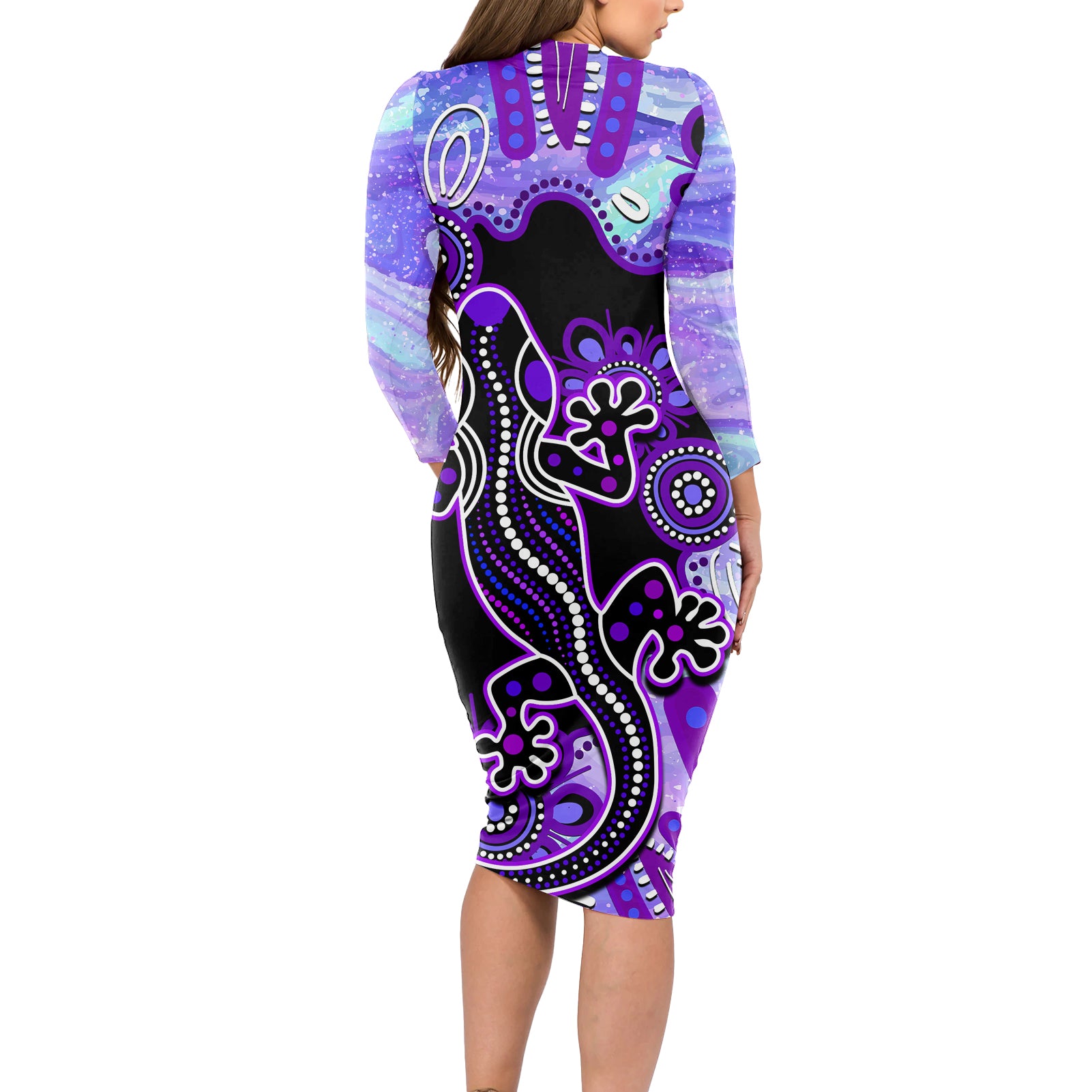 australia-opal-long-sleeve-bodycon-dress-aussie-lizard-with-aboriginal-art-purple