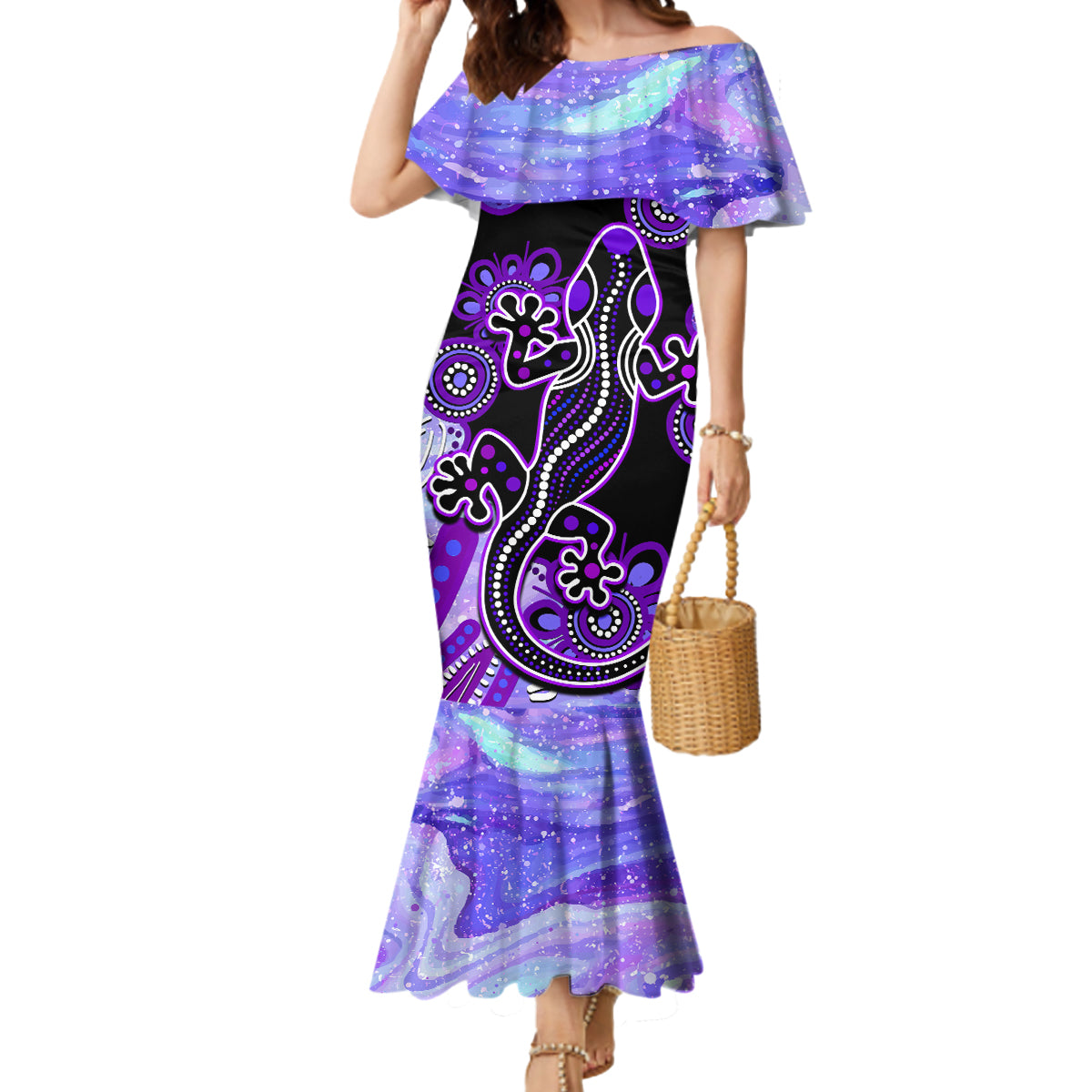 australia-opal-mermaid-dress-aussie-lizard-with-aboriginal-art-purple