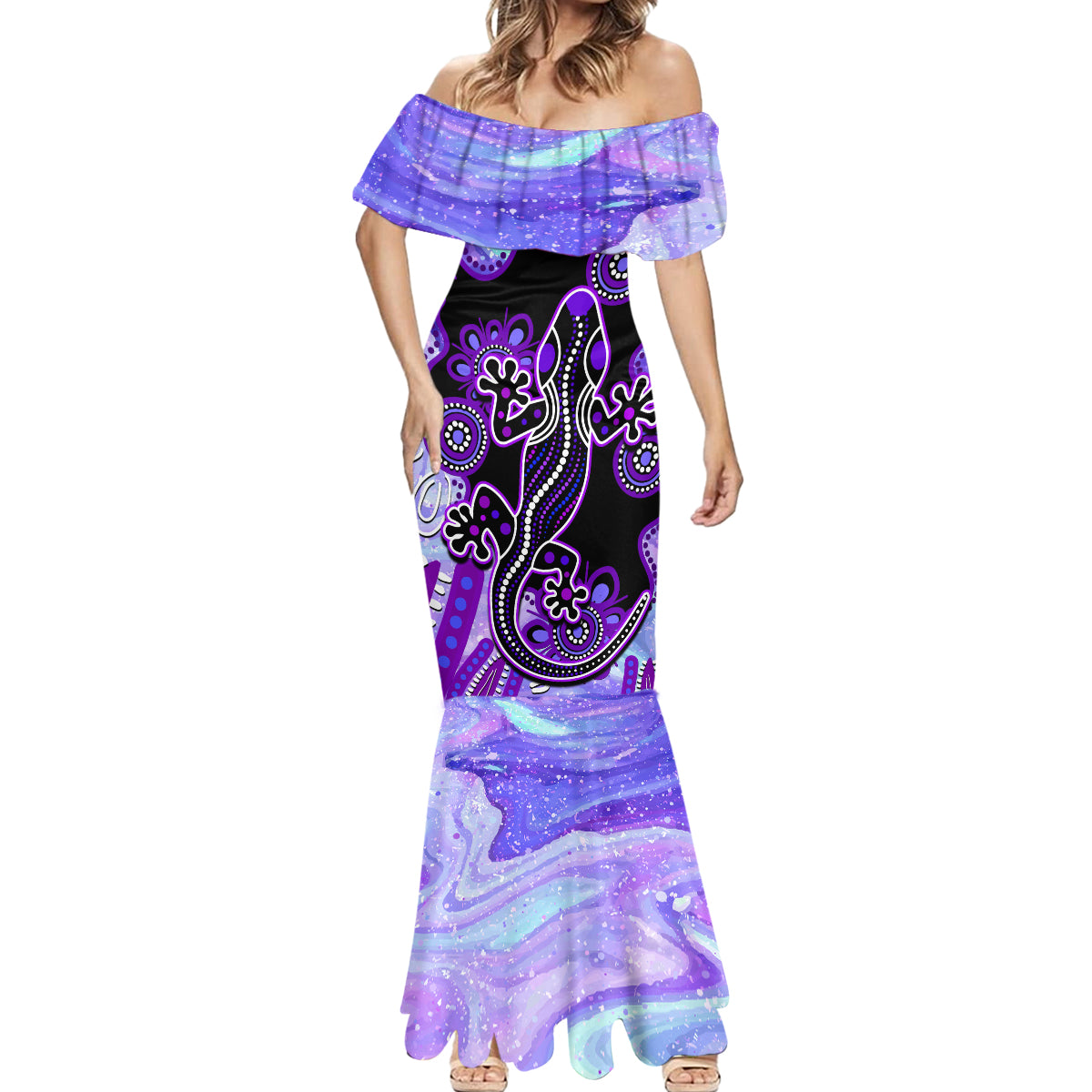 australia-opal-mermaid-dress-aussie-lizard-with-aboriginal-art-purple