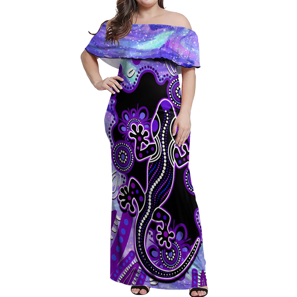 australia-opal-off-shoulder-maxi-dress-aussie-lizard-with-aboriginal-art-purple