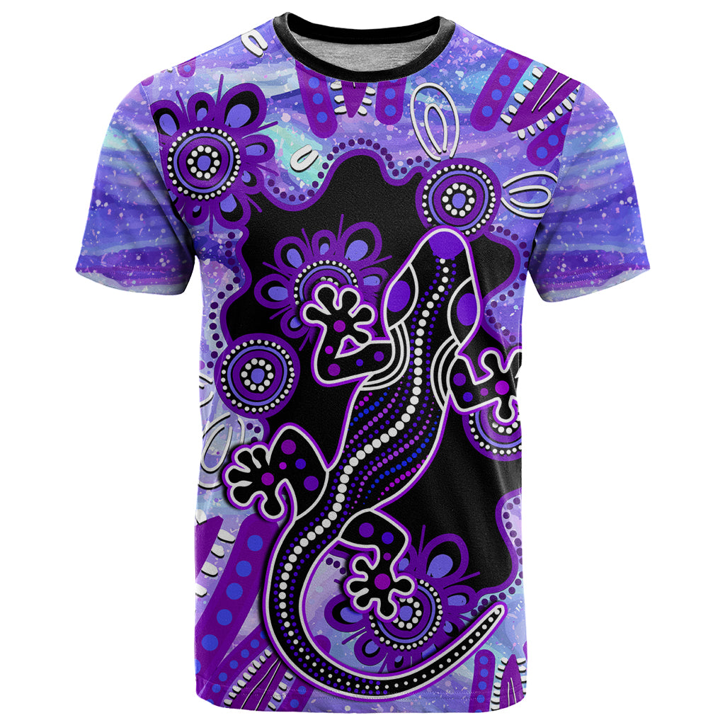 Australia Opal T Shirt Aussie Lizard With Aboriginal Art - Purple - Vibe Hoodie Shop