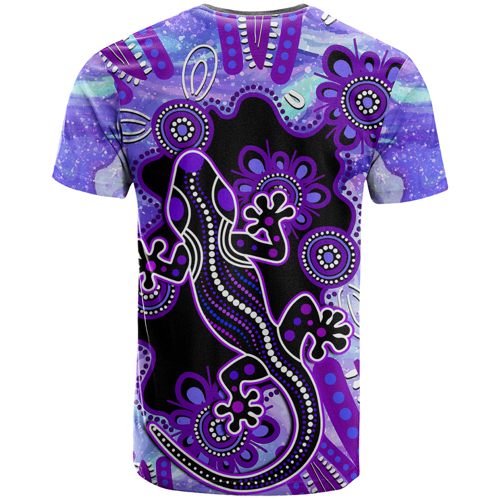 Australia Opal T Shirt Aussie Lizard With Aboriginal Art - Purple - Vibe Hoodie Shop