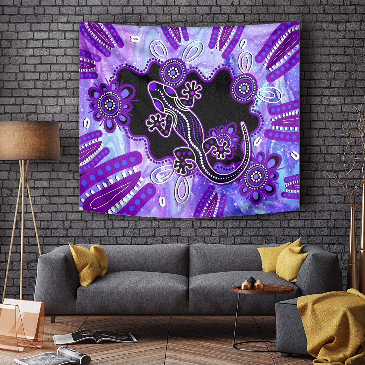 Australia Opal Tapestry Aussie Lizard With Aboriginal Art - Purple - Vibe Hoodie Shop