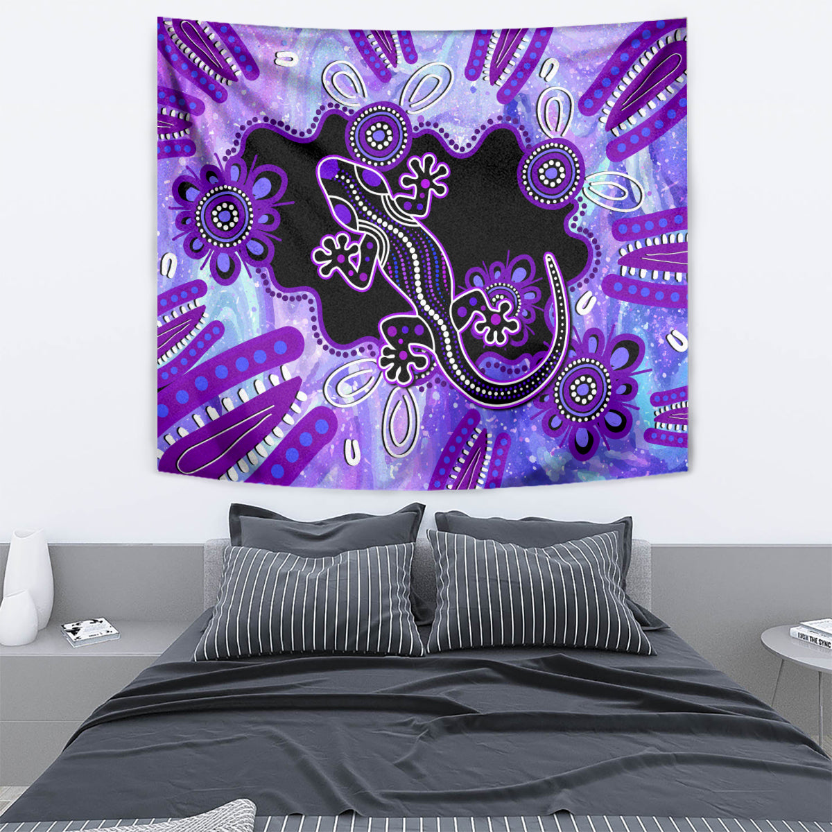 Australia Opal Tapestry Aussie Lizard With Aboriginal Art - Purple - Vibe Hoodie Shop