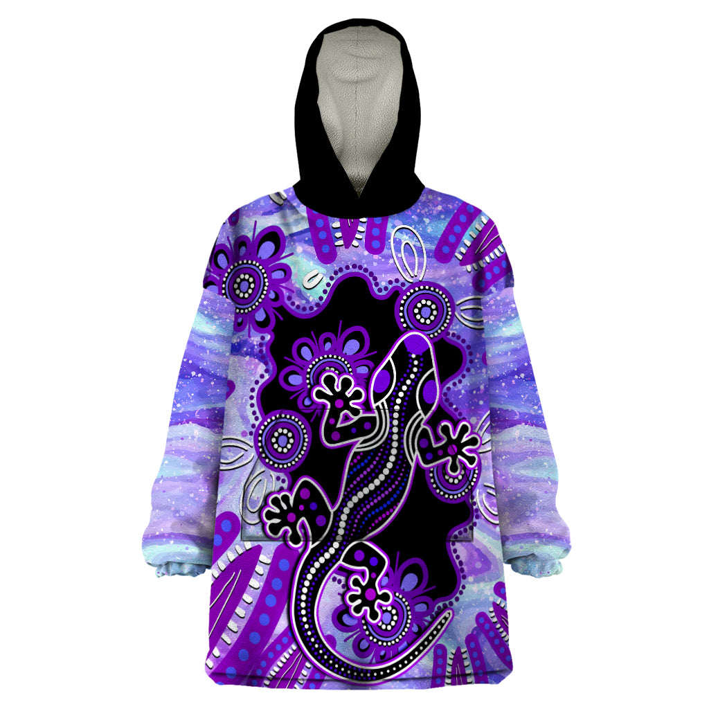 Australia Opal Wearable Blanket Hoodie Aussie Lizard With Aboriginal Art - Purple - Vibe Hoodie Shop