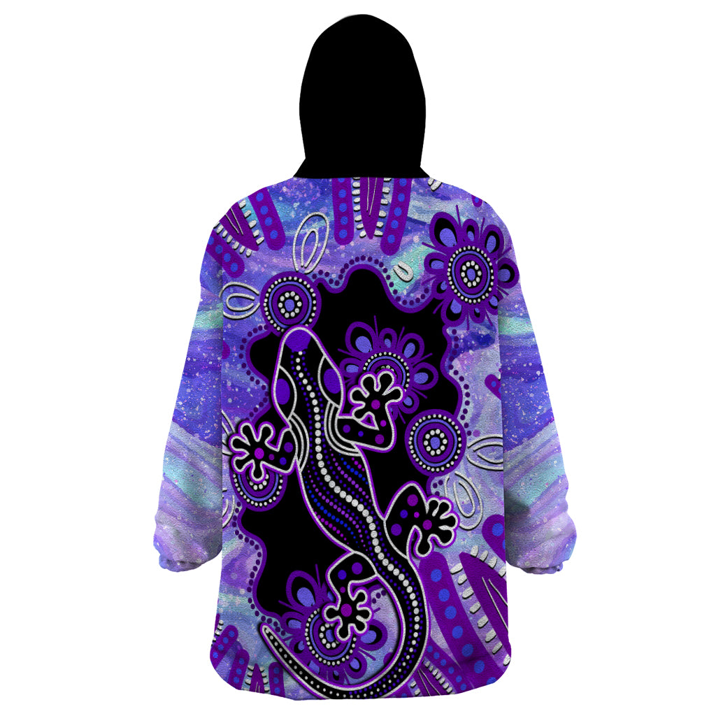 Australia Opal Wearable Blanket Hoodie Aussie Lizard With Aboriginal Art - Purple - Vibe Hoodie Shop