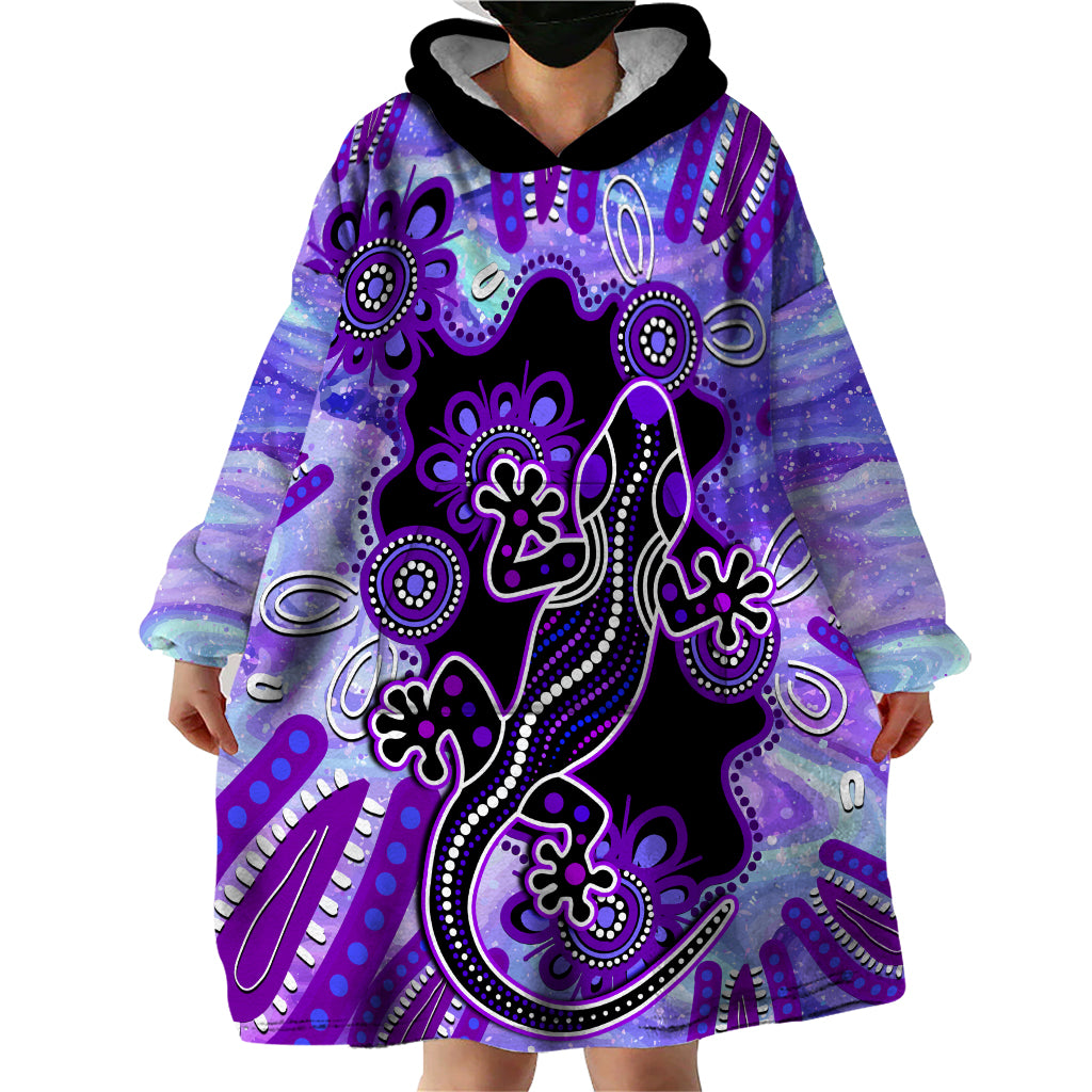 Australia Opal Wearable Blanket Hoodie Aussie Lizard With Aboriginal Art - Purple - Vibe Hoodie Shop