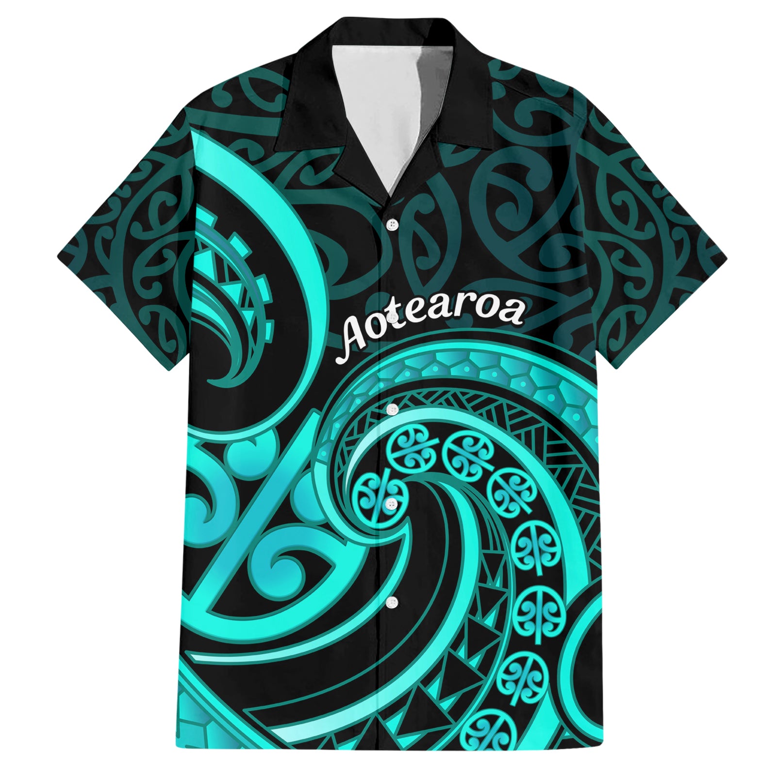 Turquoise New Zealand Mangopare Hawaiian Shirt Aotearoa Maori Koru Style - Vibe Hoodie Shop
