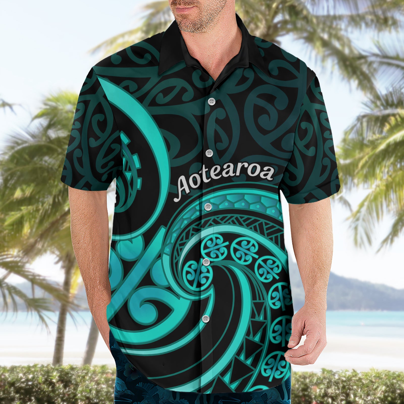 Turquoise New Zealand Mangopare Hawaiian Shirt Aotearoa Maori Koru Style - Vibe Hoodie Shop