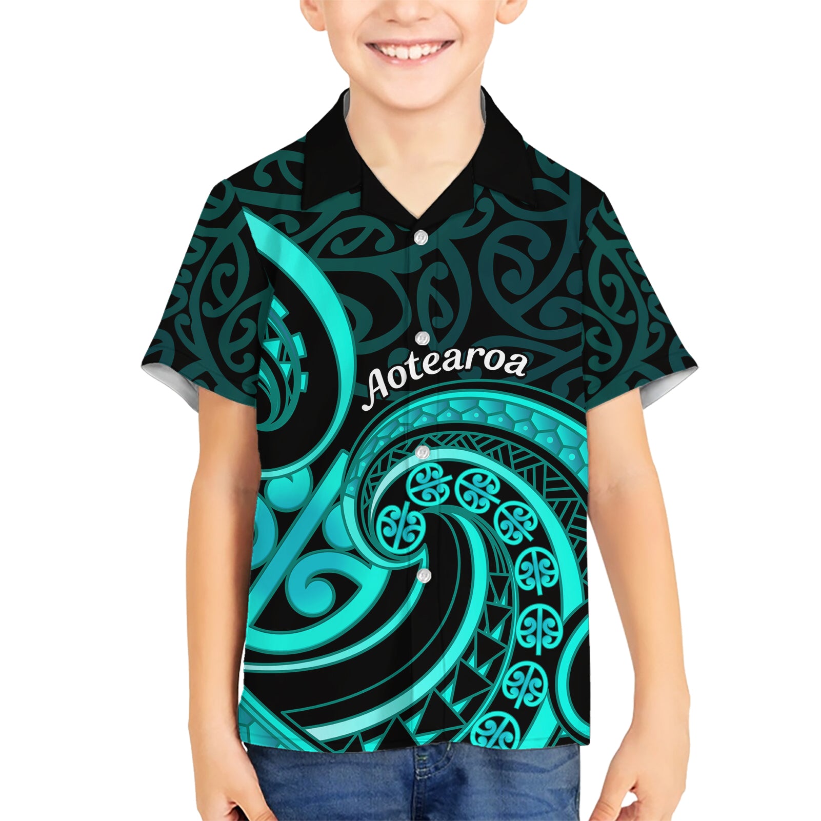 Turquoise New Zealand Mangopare Hawaiian Shirt Aotearoa Maori Koru Style - Vibe Hoodie Shop
