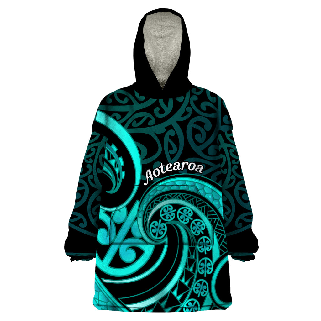 Turquoise New Zealand Mangopare Wearable Blanket Hoodie Aotearoa Maori Koru Style - Vibe Hoodie Shop