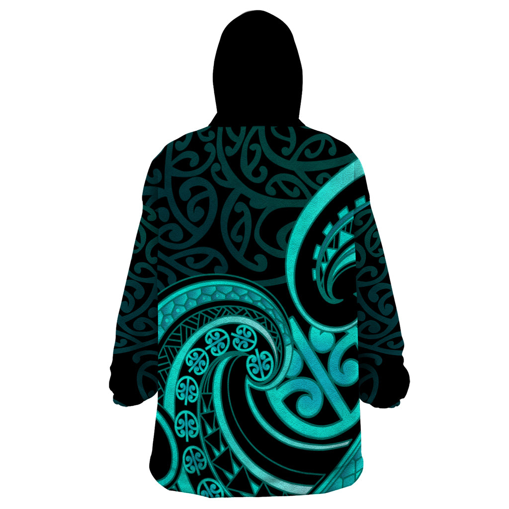 Turquoise New Zealand Mangopare Wearable Blanket Hoodie Aotearoa Maori Koru Style - Vibe Hoodie Shop