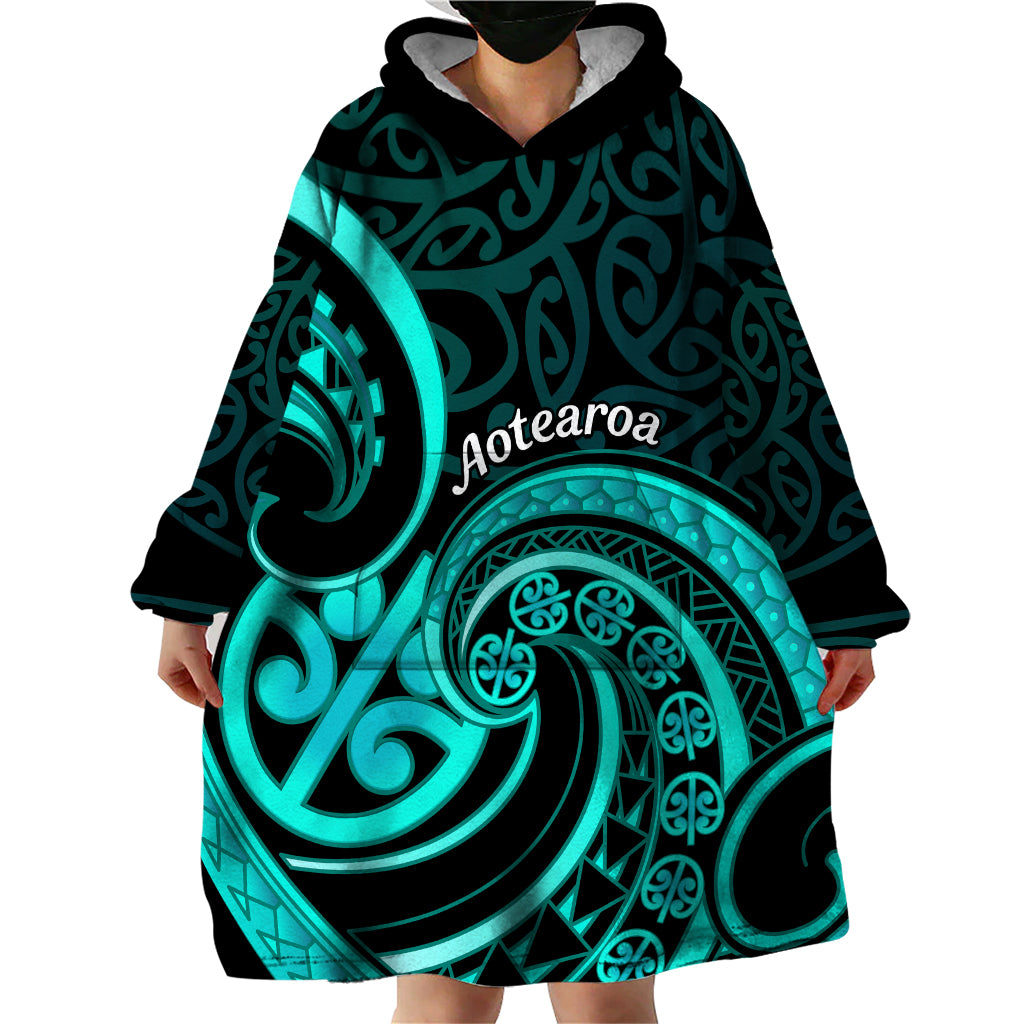 Turquoise New Zealand Mangopare Wearable Blanket Hoodie Aotearoa Maori Koru Style - Vibe Hoodie Shop