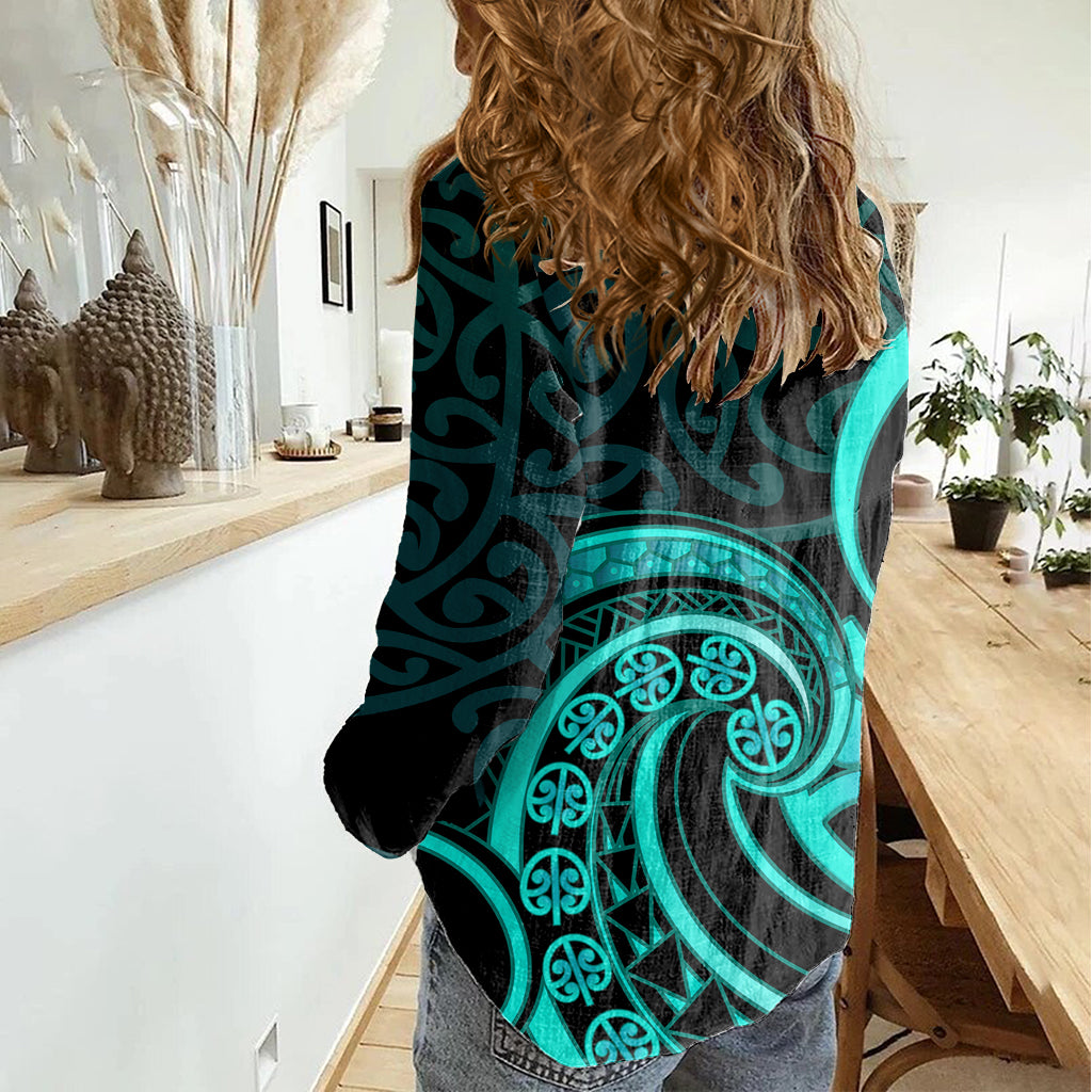 Turquoise New Zealand Mangopare Women Casual Shirt Aotearoa Maori Koru Style - Vibe Hoodie Shop