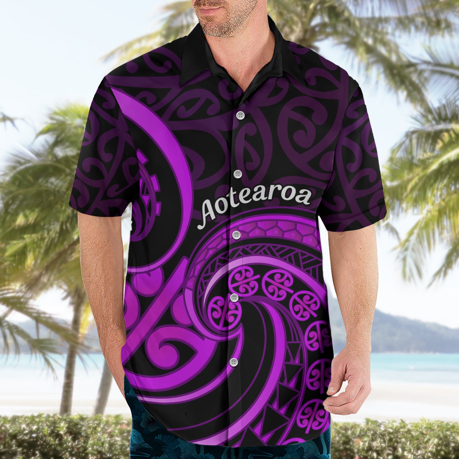 Purple Aotearoa Mangopare Hawaiian Shirt NZ Maori Koru Style - Vibe Hoodie Shop