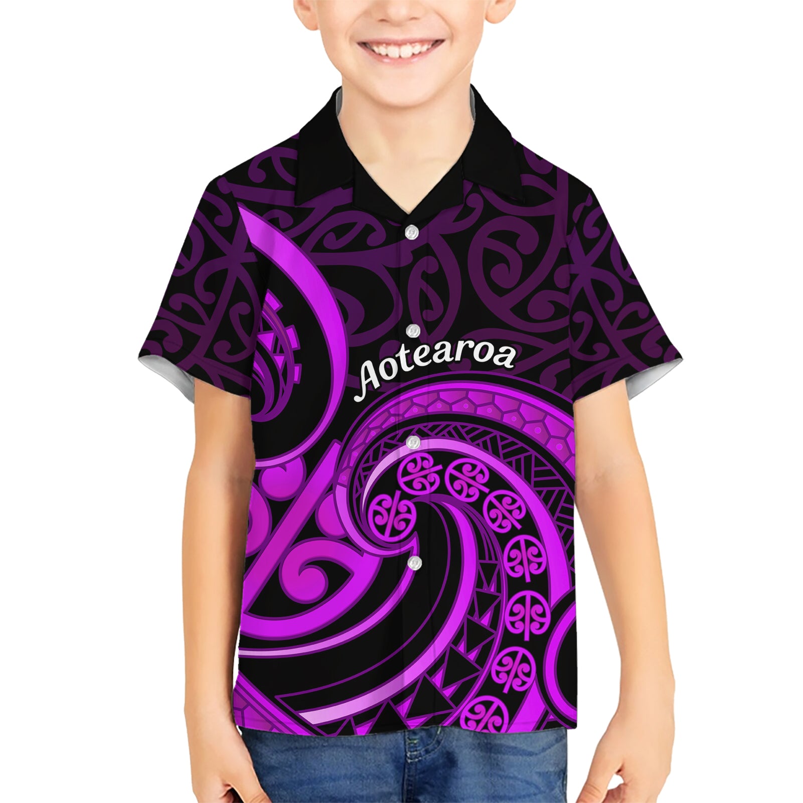 Purple Aotearoa Mangopare Hawaiian Shirt NZ Maori Koru Style - Vibe Hoodie Shop
