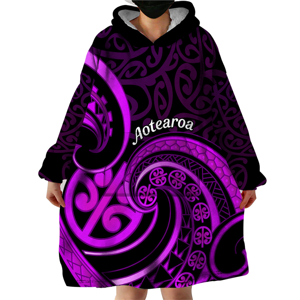 Purple Aotearoa Mangopare Wearable Blanket Hoodie NZ Maori Koru Style - Vibe Hoodie Shop