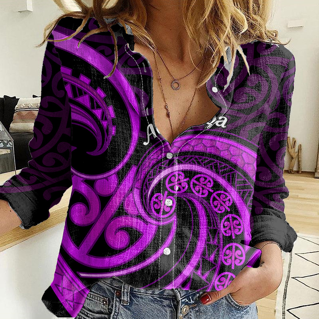 Purple Aotearoa Mangopare Women Casual Shirt NZ Maori Koru Style - Vibe Hoodie Shop