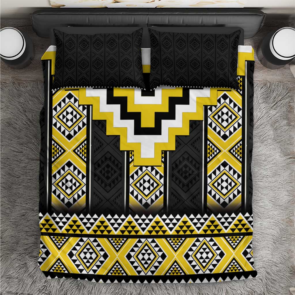 Yellow Taniko Aotearoa Bedding Set Niho Taniwha Mix Poutama - Vibe Hoodie Shop