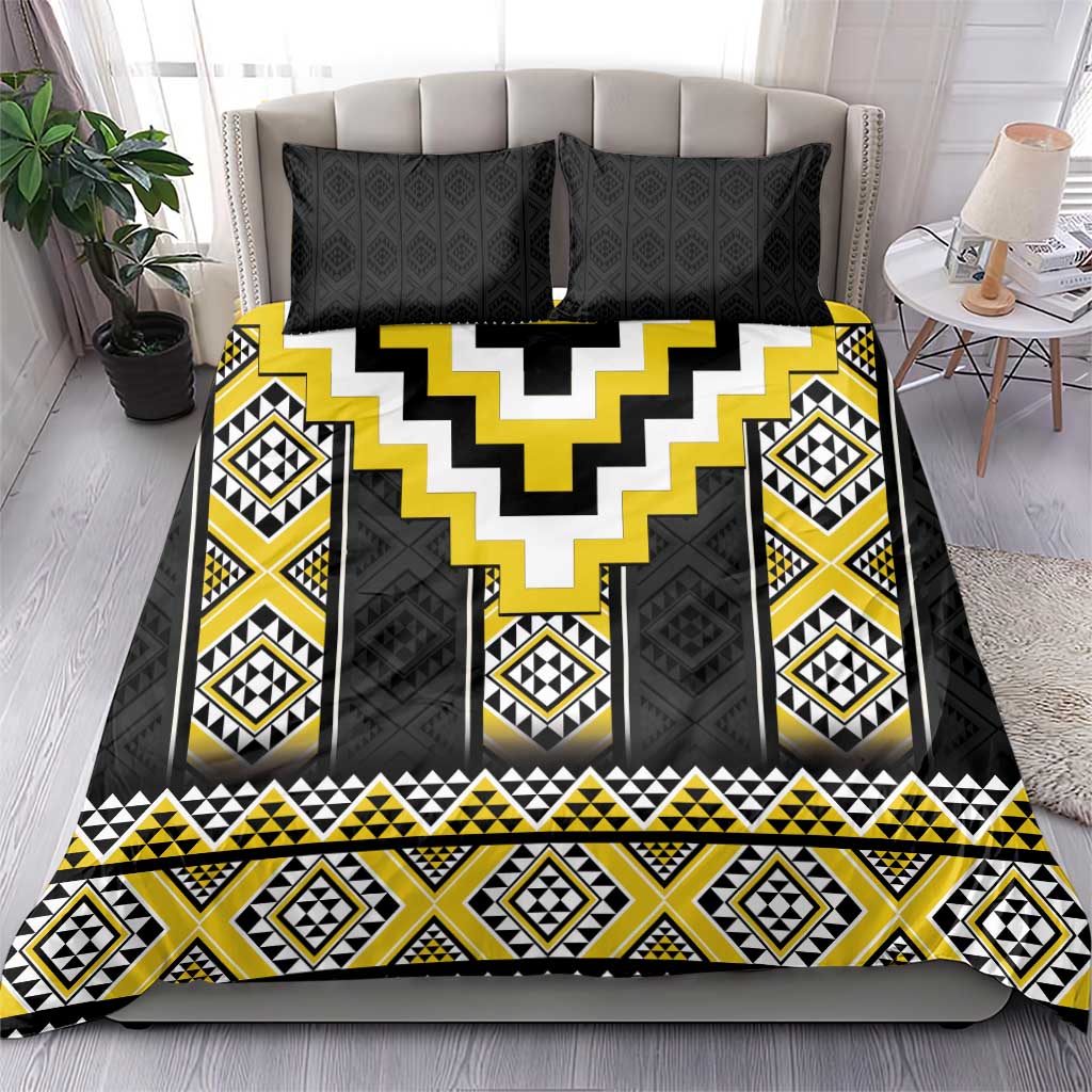 Yellow Taniko Aotearoa Bedding Set Niho Taniwha Mix Poutama - Vibe Hoodie Shop