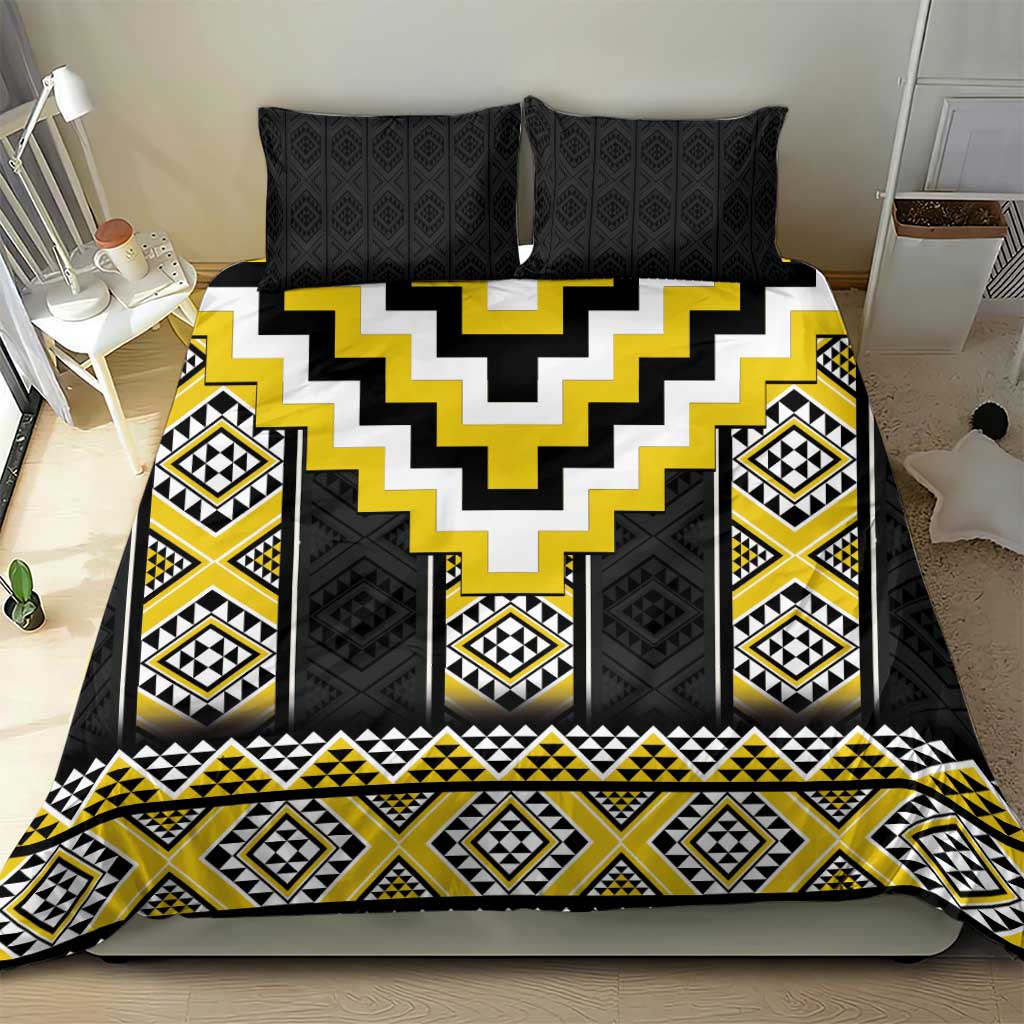 Yellow Taniko Aotearoa Bedding Set Niho Taniwha Mix Poutama - Vibe Hoodie Shop