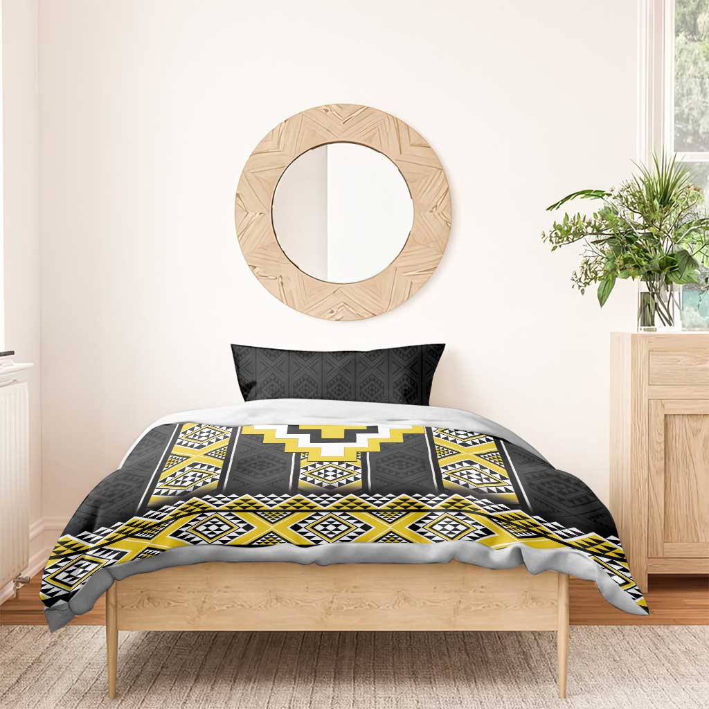 Yellow Taniko Aotearoa Bedding Set Niho Taniwha Mix Poutama - Vibe Hoodie Shop