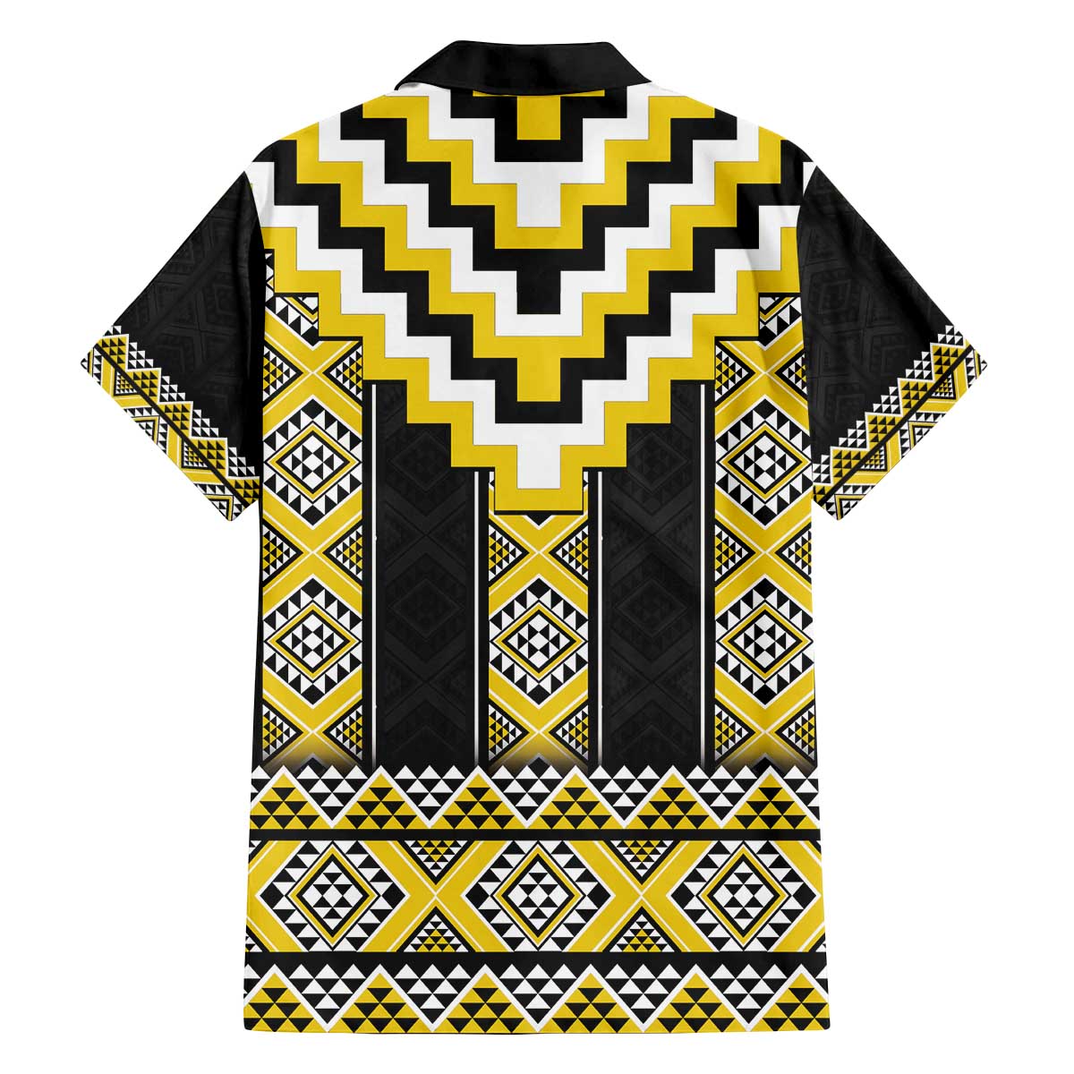 Yellow Taniko Aotearoa Family Matching Off The Shoulder Long Sleeve Dress and Hawaiian Shirt Niho Taniwha Mix Poutama