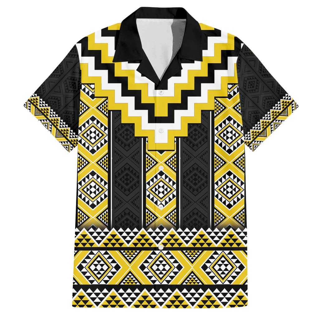 Yellow Taniko Aotearoa Family Matching Puletasi and Hawaiian Shirt Niho Taniwha Mix Poutama