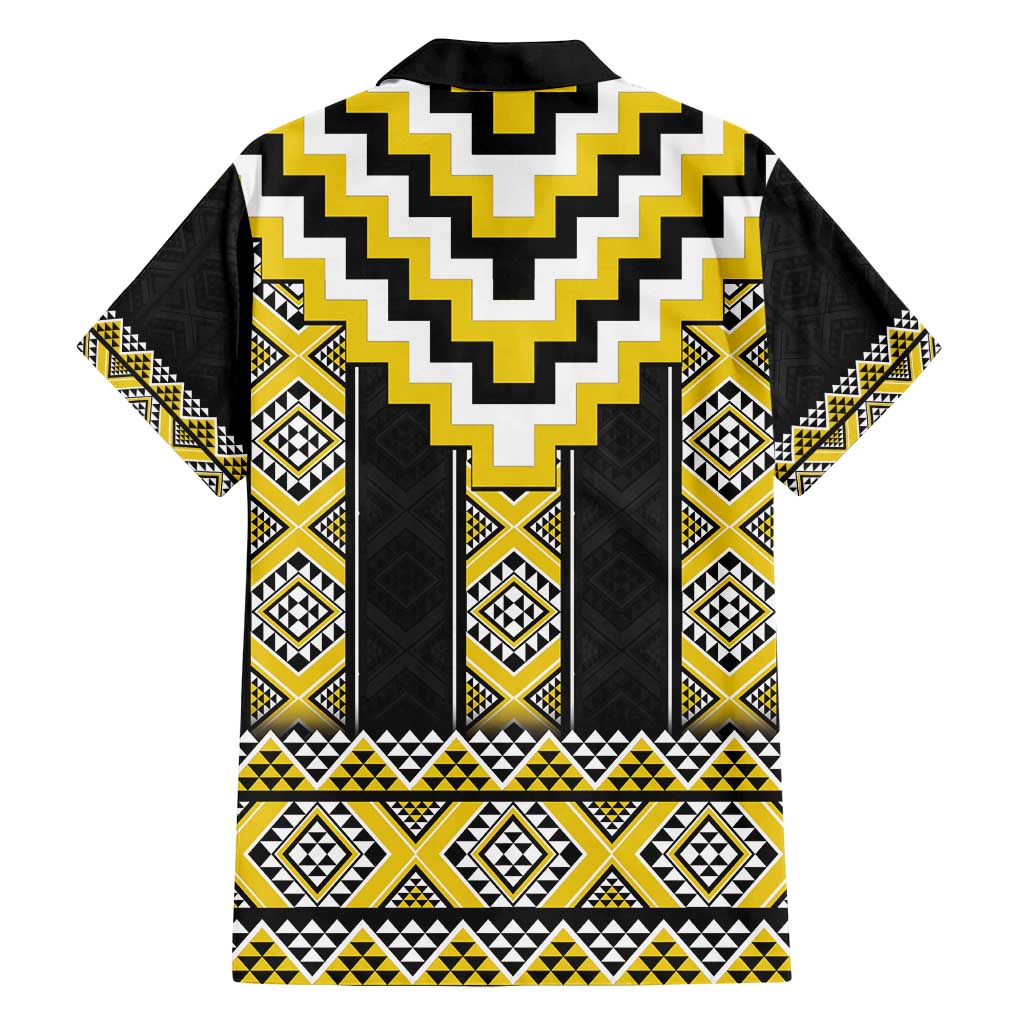 Yellow Taniko Aotearoa Family Matching Puletasi and Hawaiian Shirt Niho Taniwha Mix Poutama