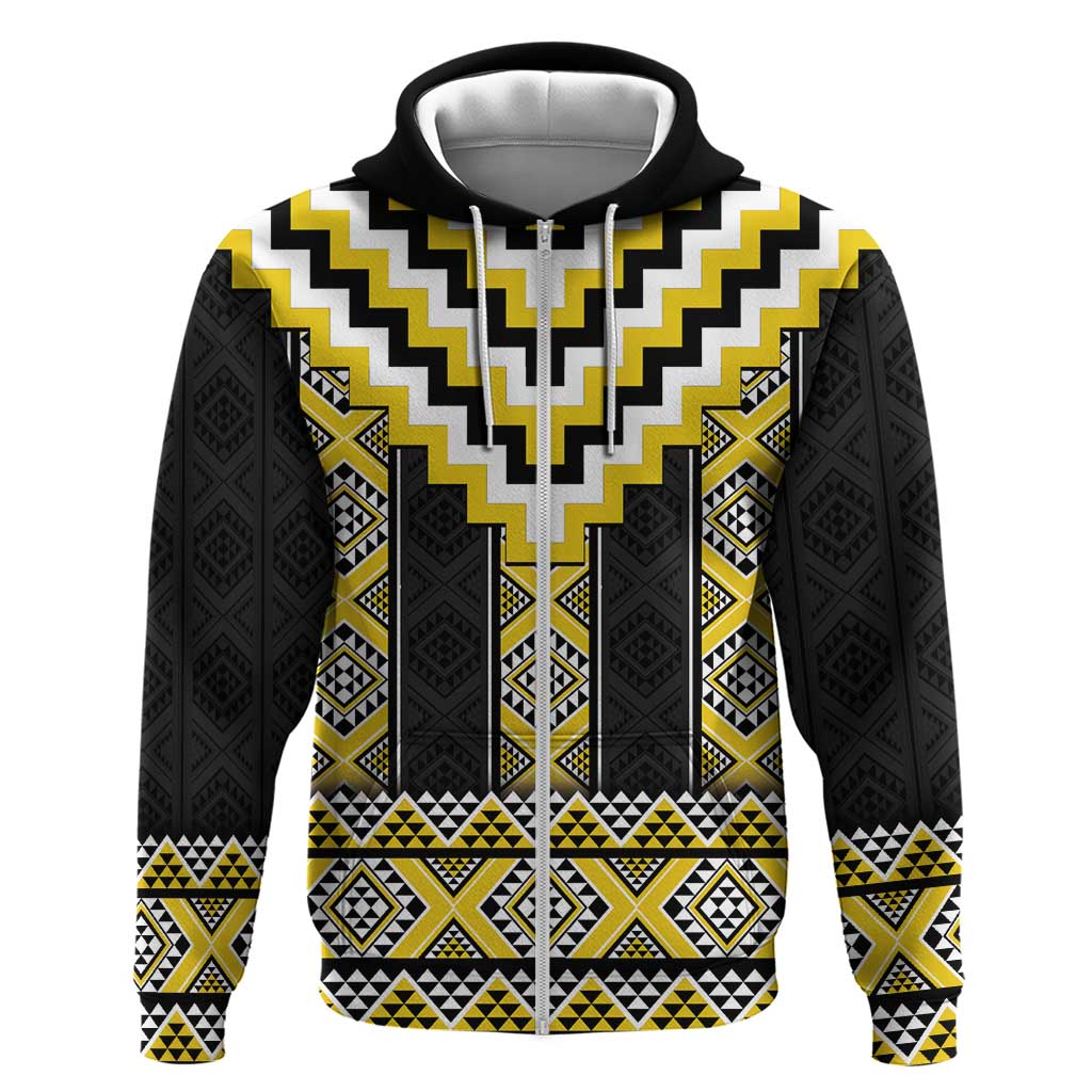 Yellow Taniko Aotearoa Hoodie Niho Taniwha Mix Poutama - Vibe Hoodie Shop