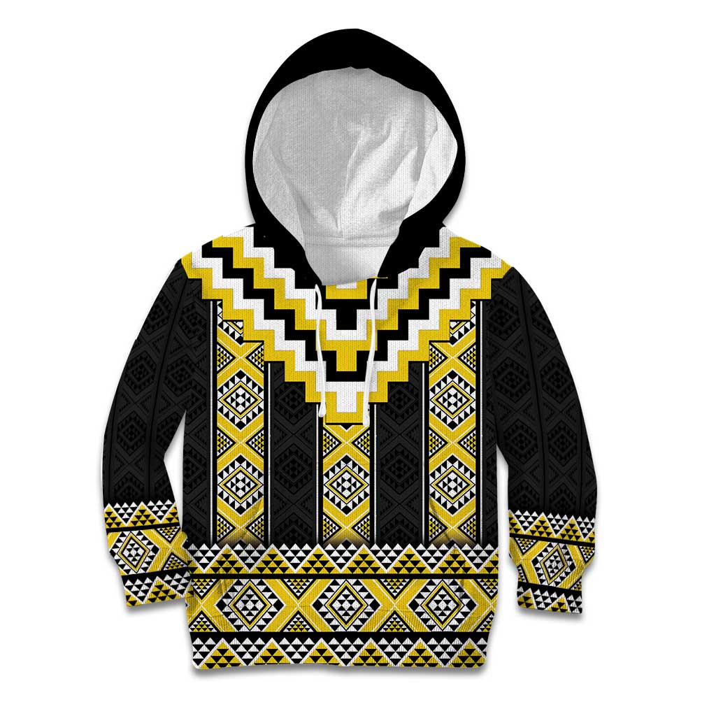 Yellow Taniko Aotearoa Kid Hoodie Niho Taniwha Mix Poutama - Vibe Hoodie Shop