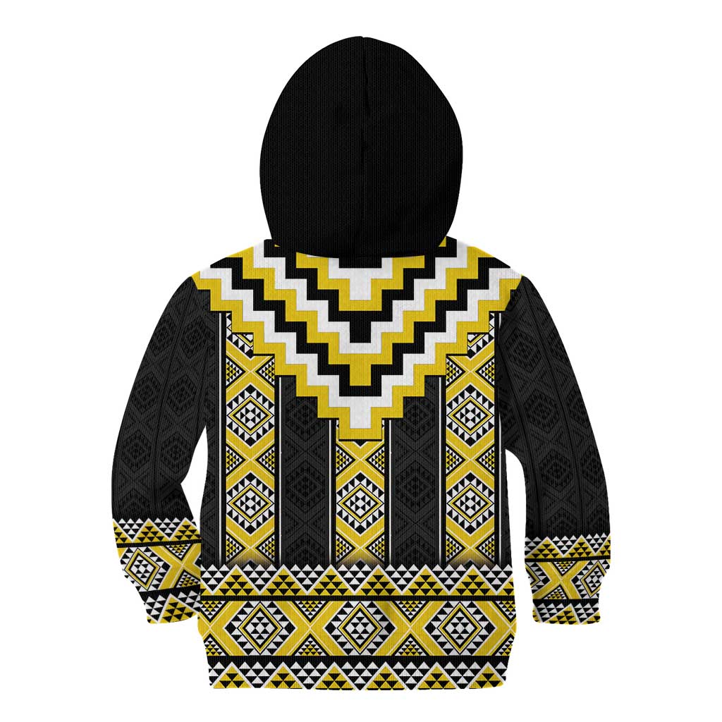 Yellow Taniko Aotearoa Kid Hoodie Niho Taniwha Mix Poutama - Vibe Hoodie Shop