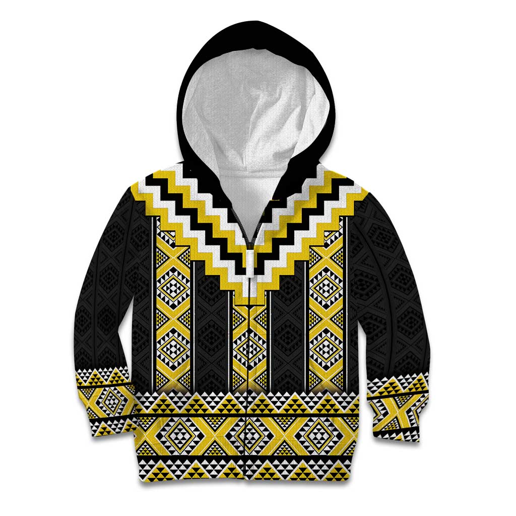 Yellow Taniko Aotearoa Kid Hoodie Niho Taniwha Mix Poutama - Vibe Hoodie Shop