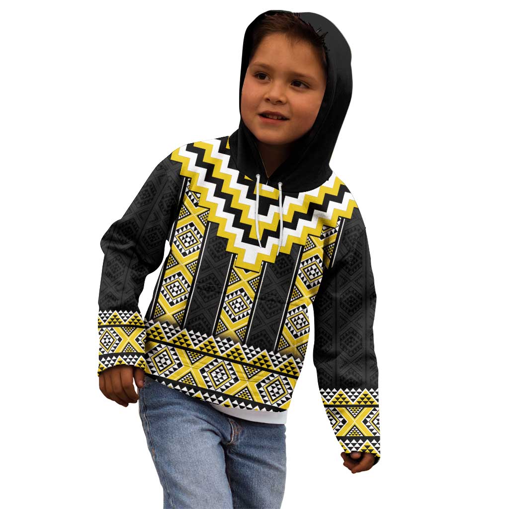 Yellow Taniko Aotearoa Kid Hoodie Niho Taniwha Mix Poutama - Vibe Hoodie Shop