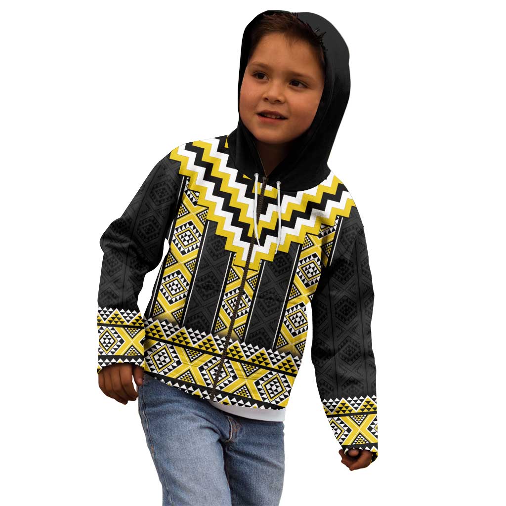 Yellow Taniko Aotearoa Kid Hoodie Niho Taniwha Mix Poutama - Vibe Hoodie Shop