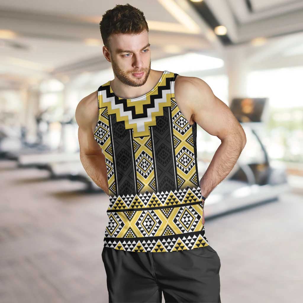 Yellow Taniko Aotearoa Men Tank Top Niho Taniwha Mix Poutama - Vibe Hoodie Shop