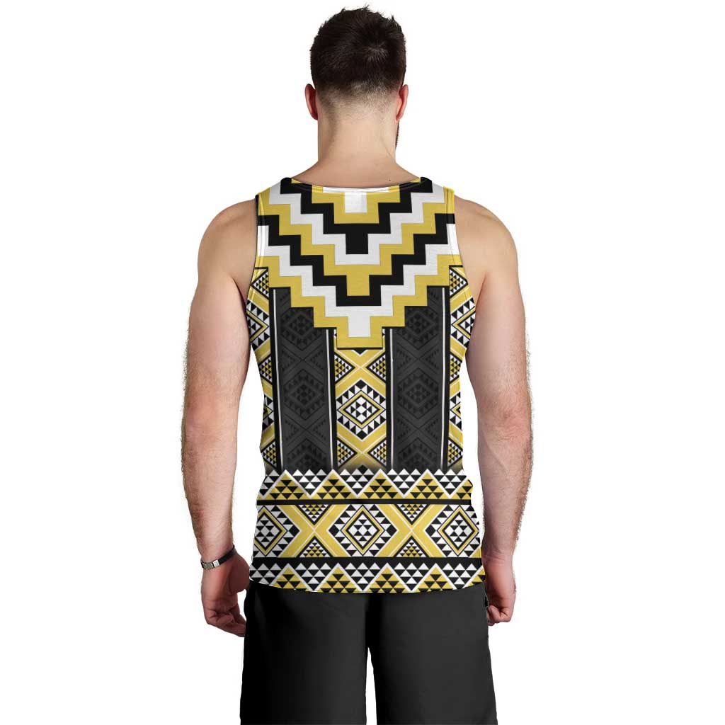 Yellow Taniko Aotearoa Men Tank Top Niho Taniwha Mix Poutama - Vibe Hoodie Shop