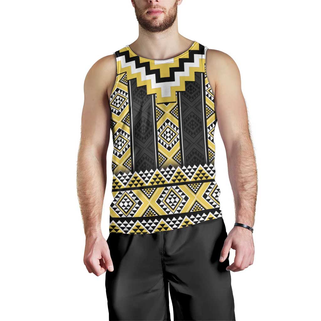 Yellow Taniko Aotearoa Men Tank Top Niho Taniwha Mix Poutama - Vibe Hoodie Shop