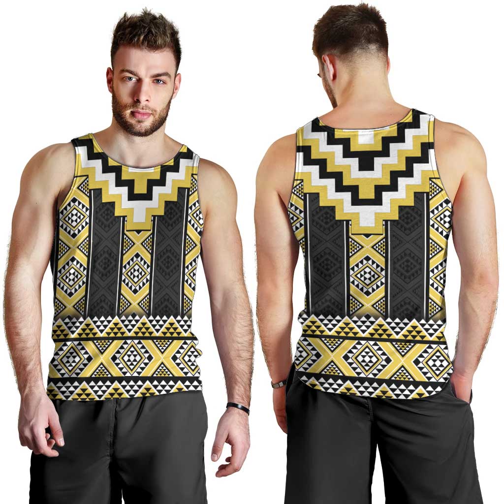 Yellow Taniko Aotearoa Men Tank Top Niho Taniwha Mix Poutama - Vibe Hoodie Shop