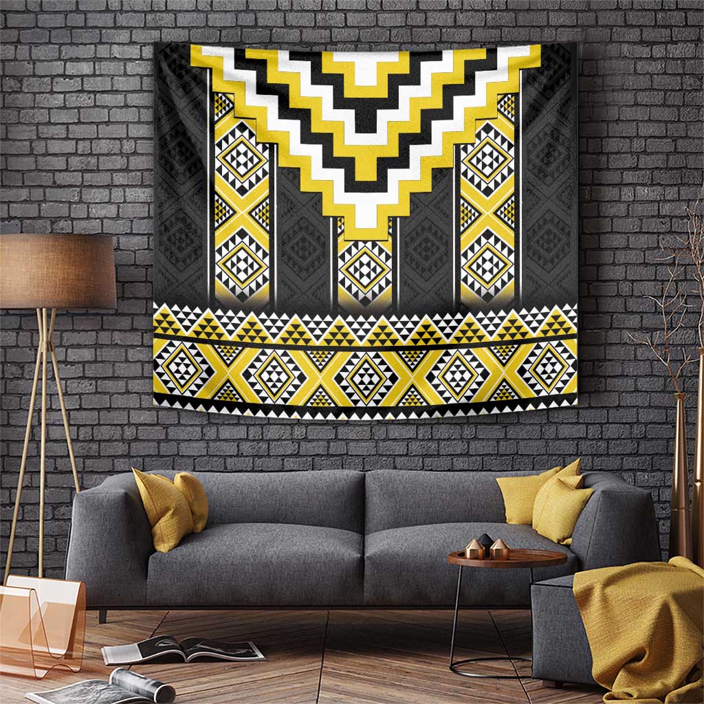 Yellow Taniko Aotearoa Tapestry Niho Taniwha Mix Poutama - Vibe Hoodie Shop