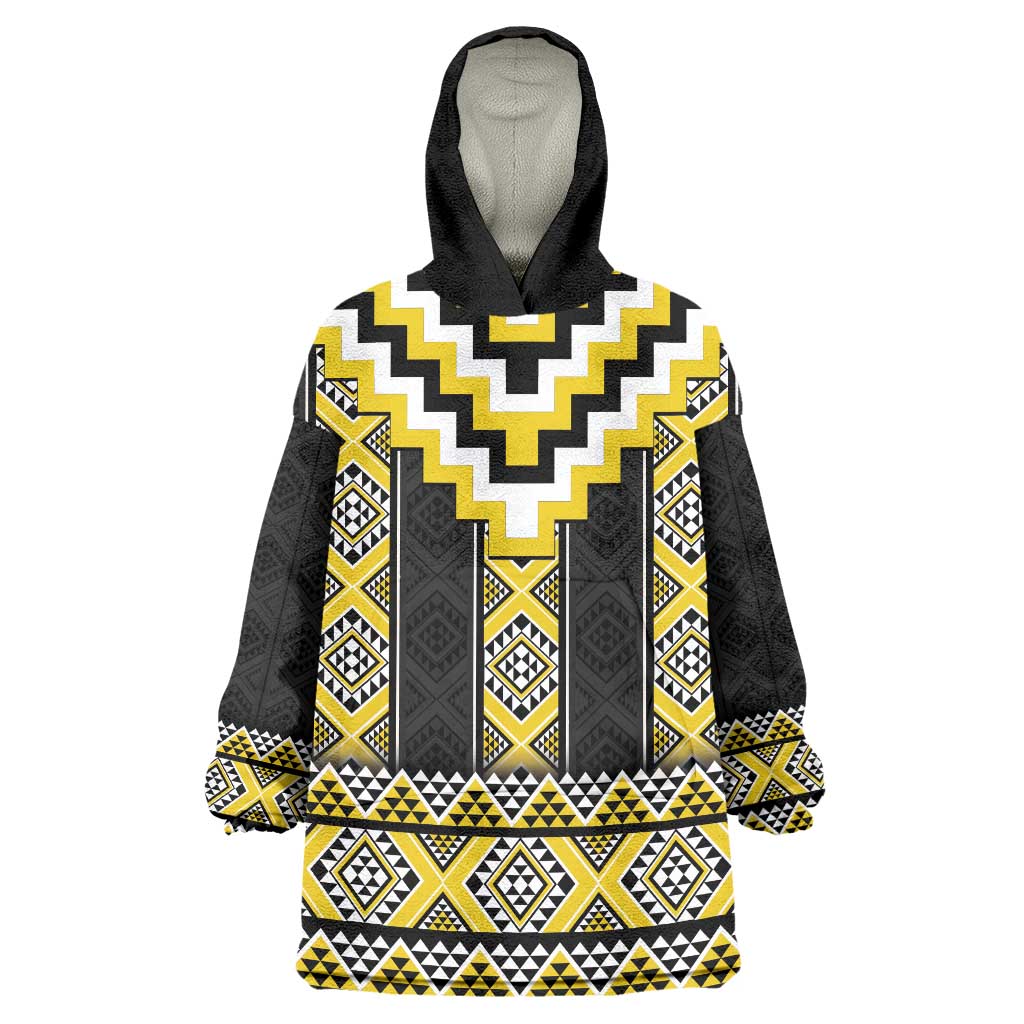 Yellow Taniko Aotearoa Wearable Blanket Hoodie Niho Taniwha Mix Poutama - Vibe Hoodie Shop