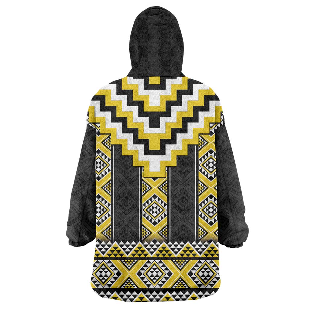 Yellow Taniko Aotearoa Wearable Blanket Hoodie Niho Taniwha Mix Poutama - Vibe Hoodie Shop