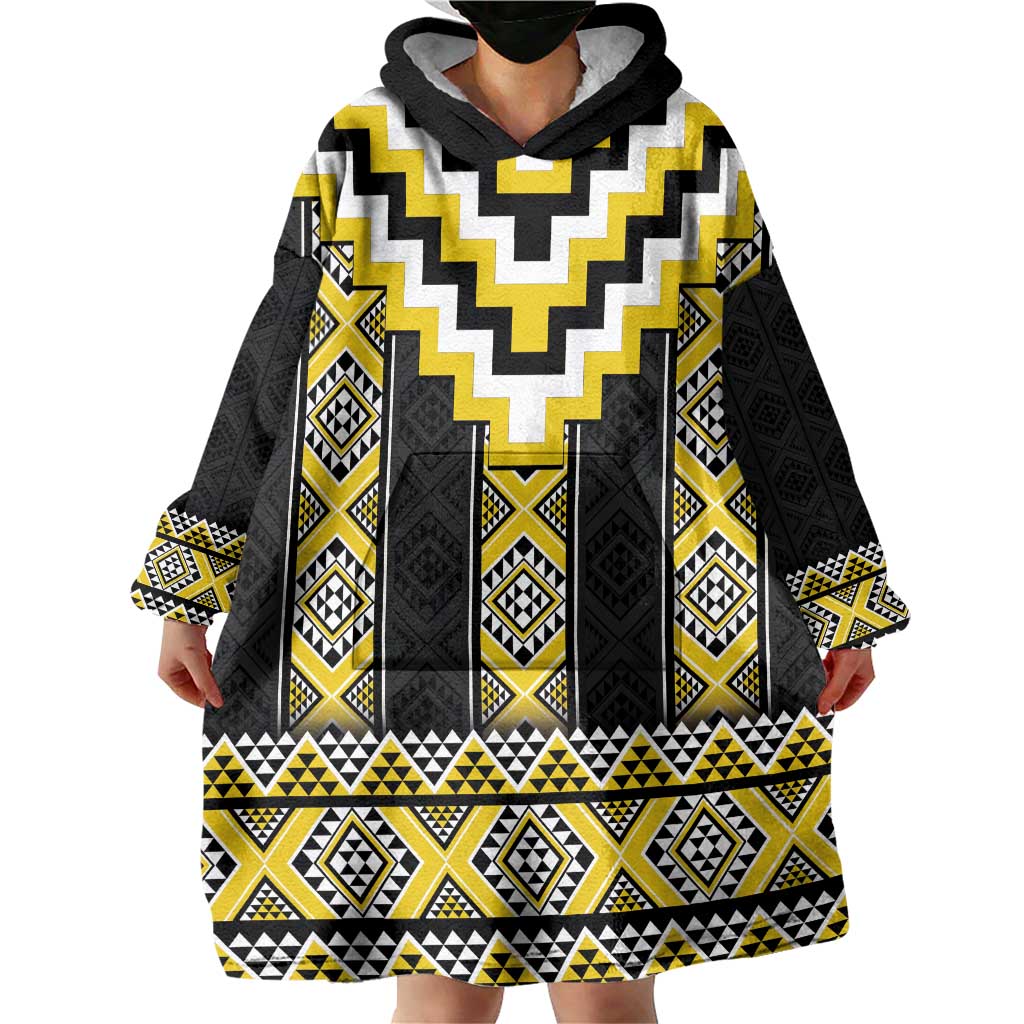 Yellow Taniko Aotearoa Wearable Blanket Hoodie Niho Taniwha Mix Poutama - Vibe Hoodie Shop