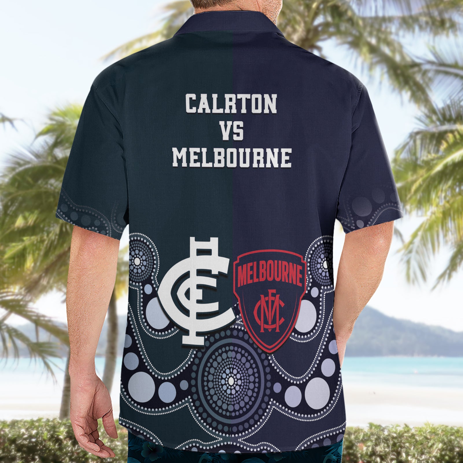 Demons And Blues Football Hawaiian Shirt Melbourne And Calrton Mascots Aboriginal Art - Vibe Hoodie Shop