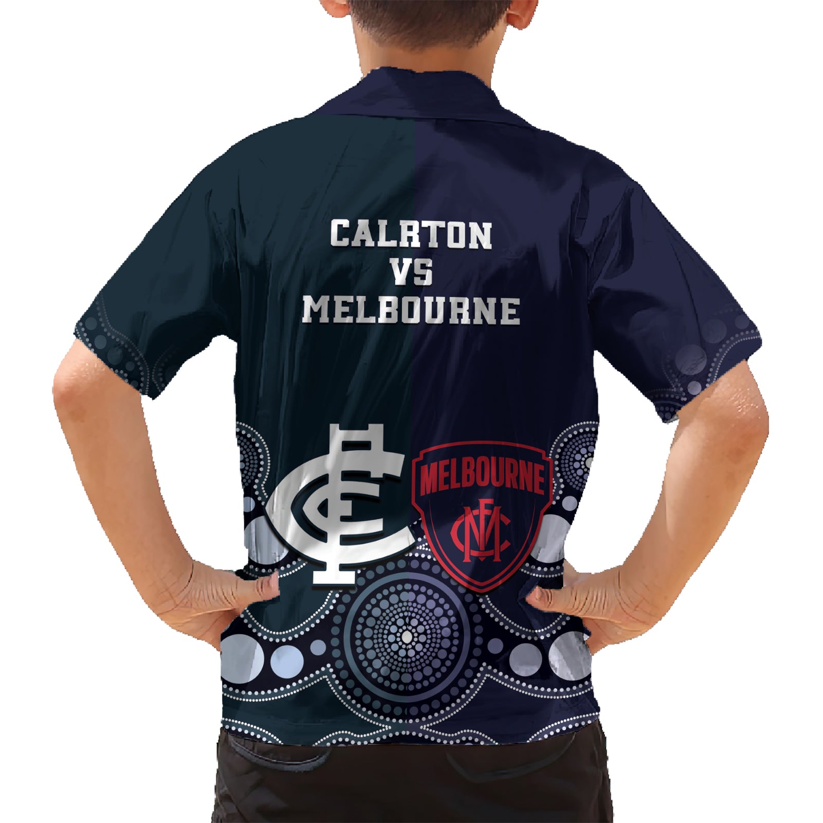 Demons And Blues Football Hawaiian Shirt Melbourne And Calrton Mascots Aboriginal Art - Vibe Hoodie Shop