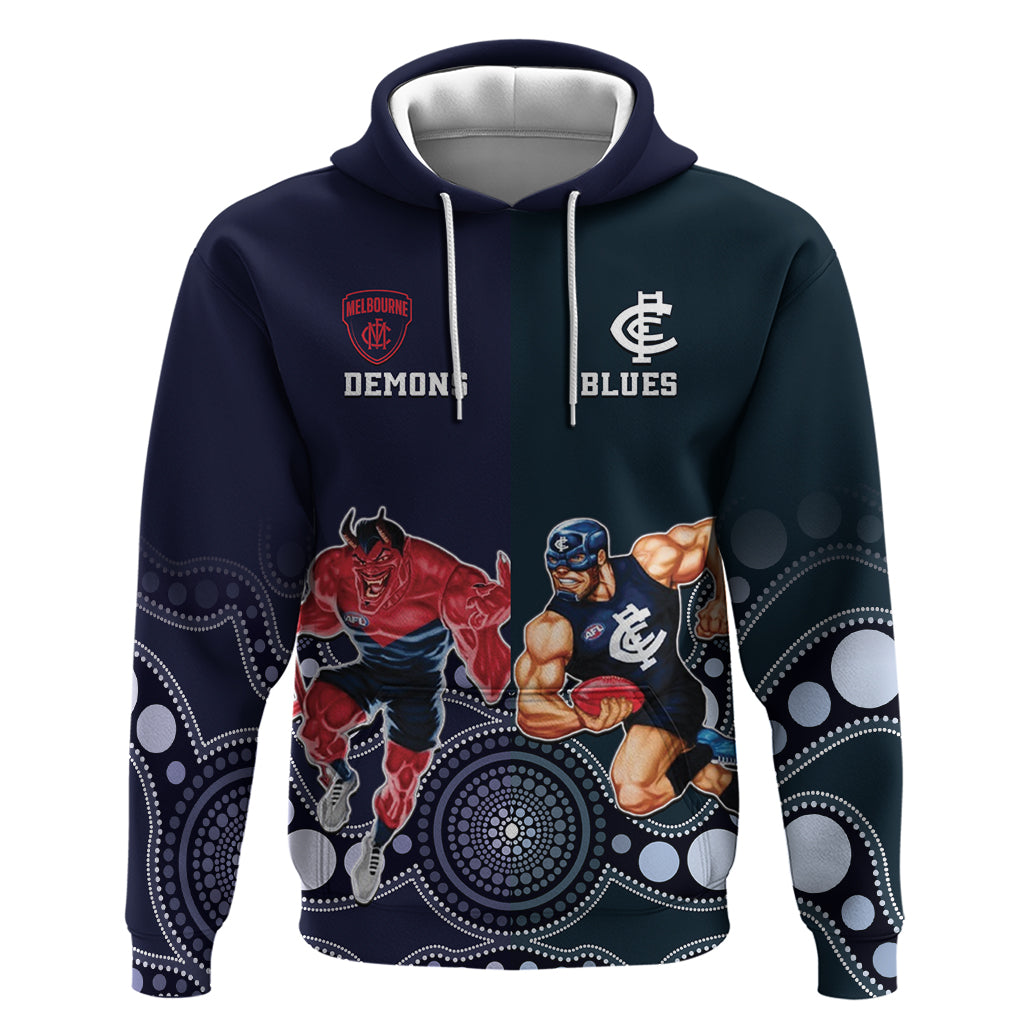 Demons And Blues Football Hoodie Melbourne And Calrton Mascots Aboriginal Art - Vibe Hoodie Shop