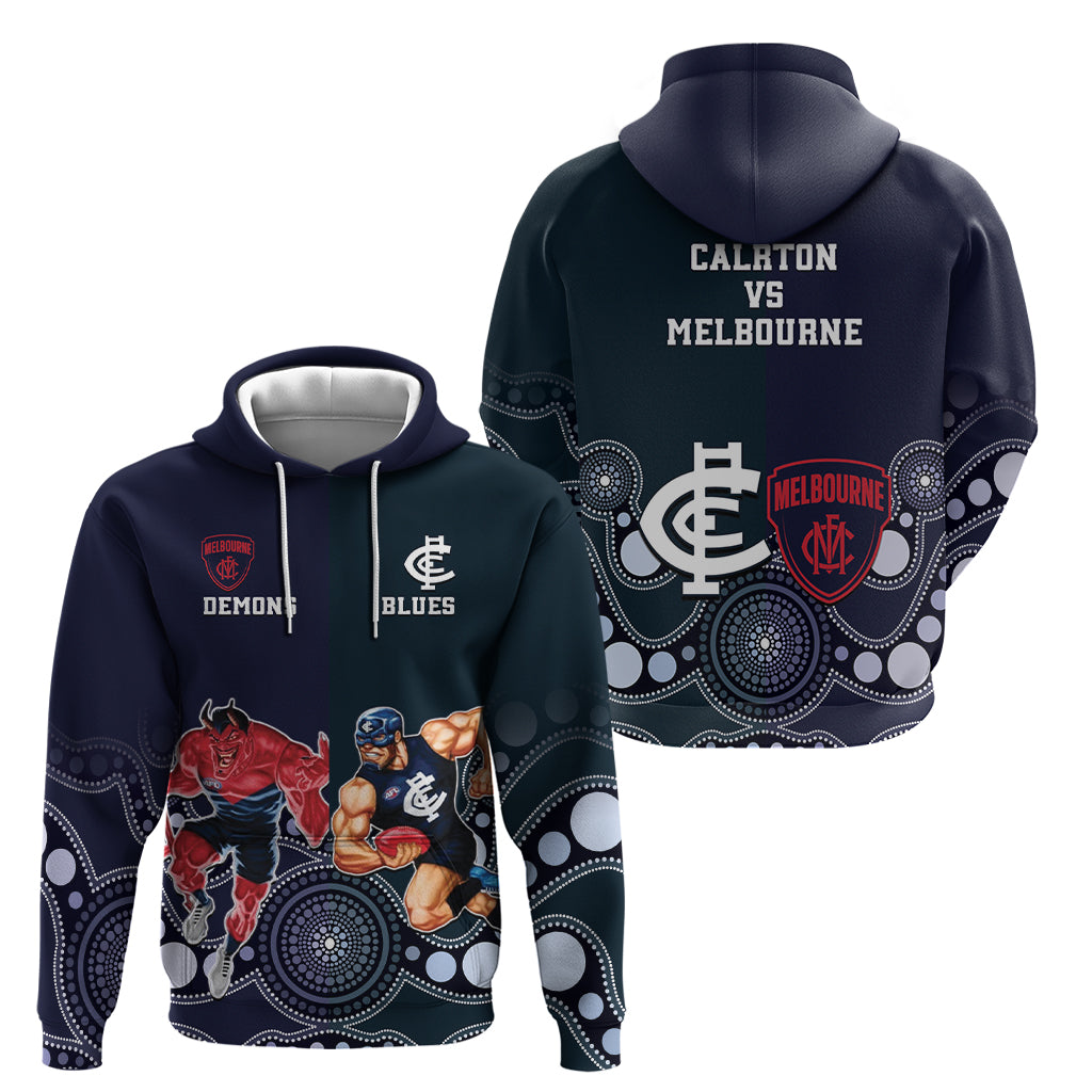 Demons And Blues Football Hoodie Melbourne And Calrton Mascots Aboriginal Art - Vibe Hoodie Shop