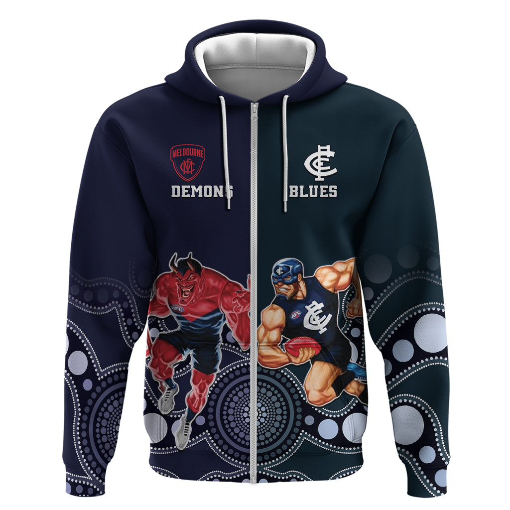 Demons And Blues Football Hoodie Melbourne And Calrton Mascots Aboriginal Art - Vibe Hoodie Shop