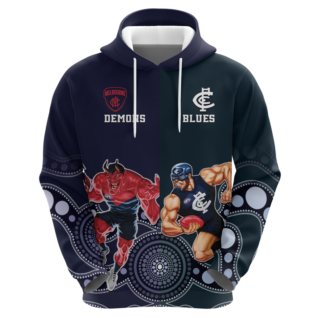 Demons And Blues Football Hoodie Melbourne And Calrton Mascots Aboriginal Art - Vibe Hoodie Shop