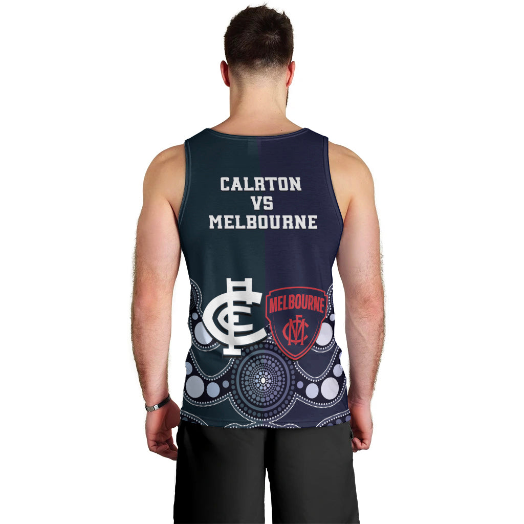 Demons And Blues Football Men Tank Top Melbourne And Calrton Mascots Aboriginal Art - Vibe Hoodie Shop